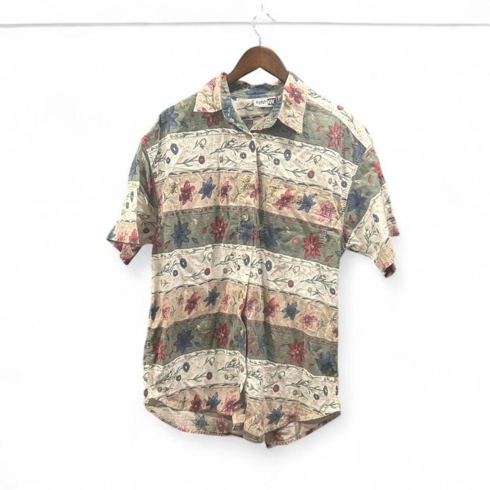 Women's retro Floral button‎ up shirt by KrazyKat size 14